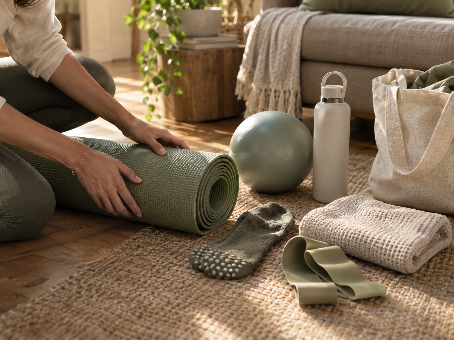 Eleonora mentre prepara una lezione di Pilates online